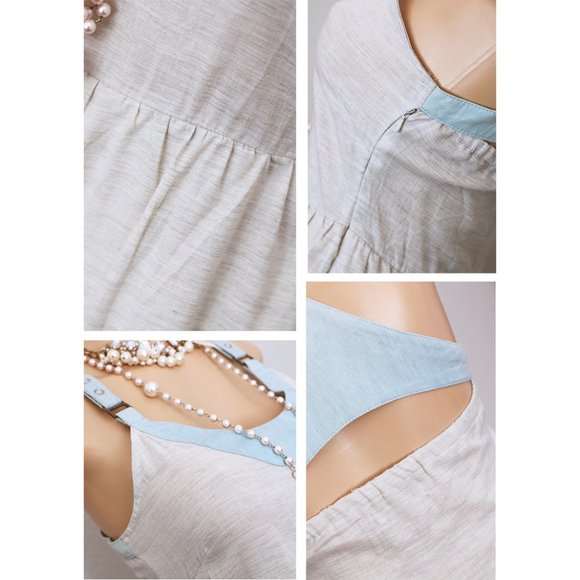 Heather Grey Denim Blue Cotton Cute Pinafore Dress - Picture 5 of 8